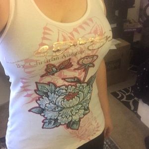 Ed Hardy Christian Audigier White Long Tank Design